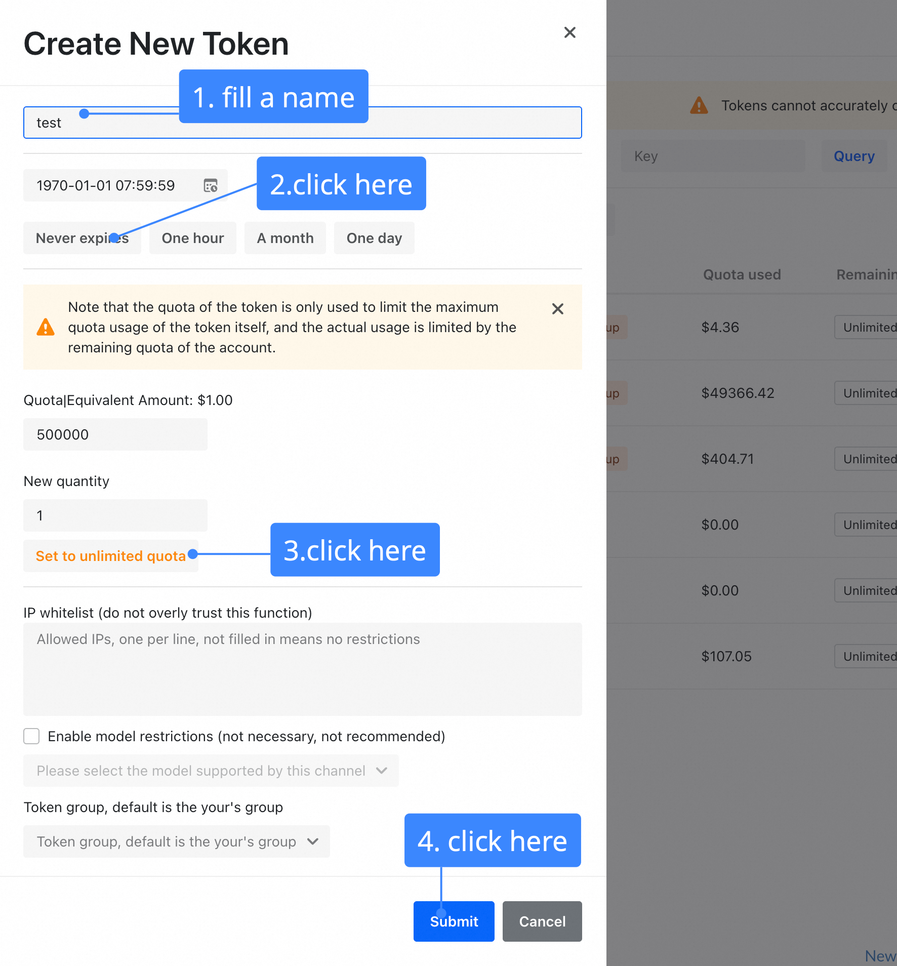 Creating a new token